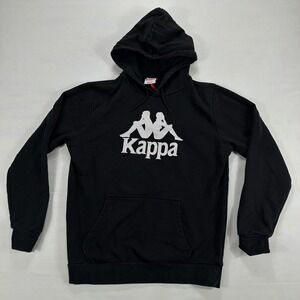 Kappa Graphic Logo Pullover Hoodie Cotton Blend Sweatshirt Medium Black Mens